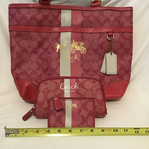 Coach heritage stripe set - purse, makeup bag and mini skinny - Picture 4 of 10